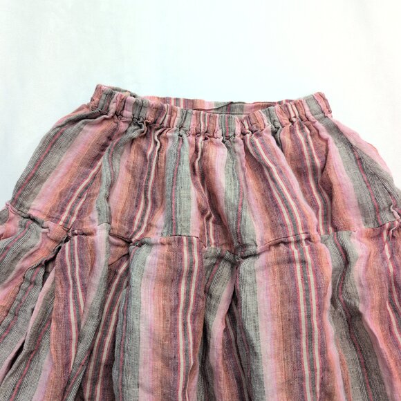 Krista Larson Boho Tiered Striped Cotton Midi Skirt S Pink Gray - Picture 5 of 9